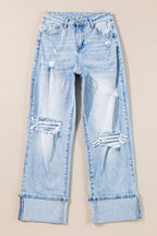 Light Wash Distressed Straight Leg Jeans
