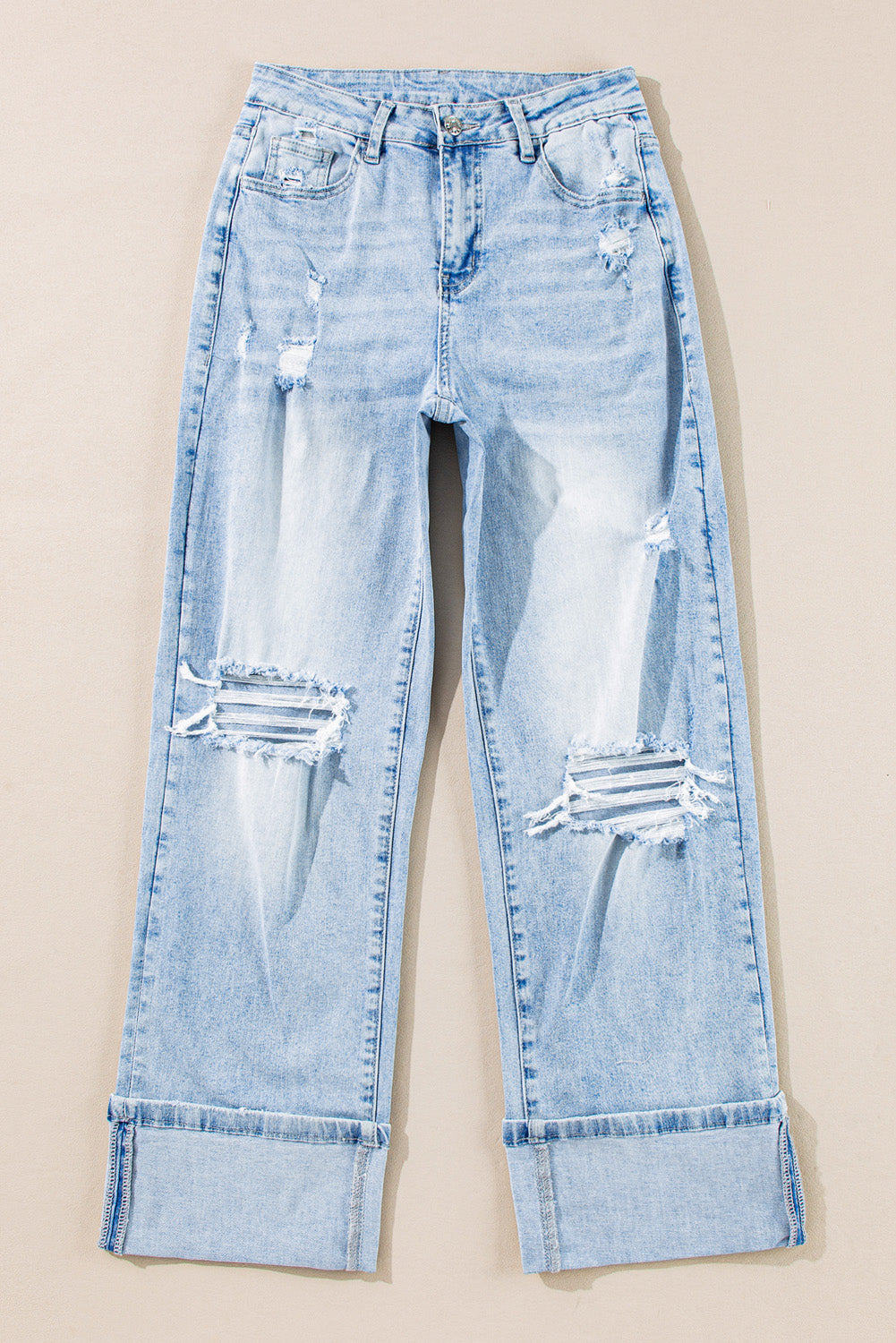 Light Wash Distressed Straight Leg Jeans