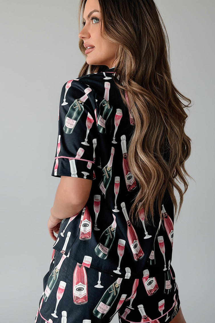 Black Champagne Print Short Pyjama Set
