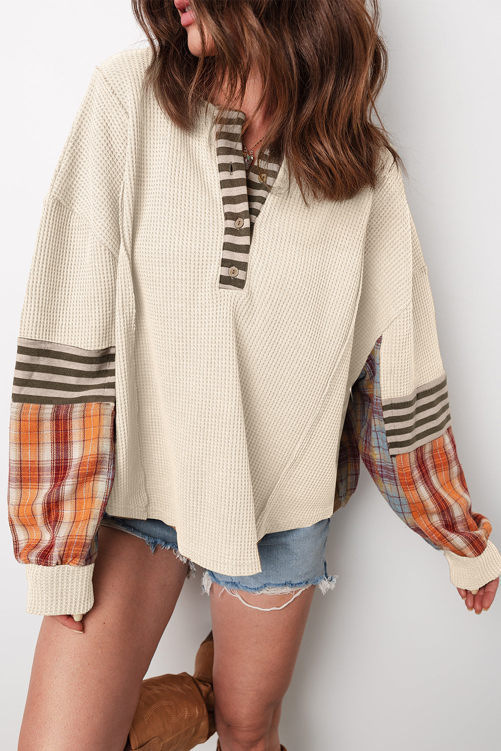 Mixed Pattern Waffle Henley