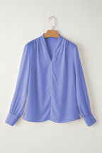 Periwinkle V-Neck Pleated Blouse