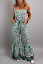 Mint Boho Floral Wide-Leg Jumpsuit