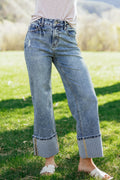 Light Wash Cuffed Wide Leg Jeans