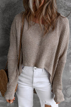 Oatmeal Relaxed Crop Knit Sweater