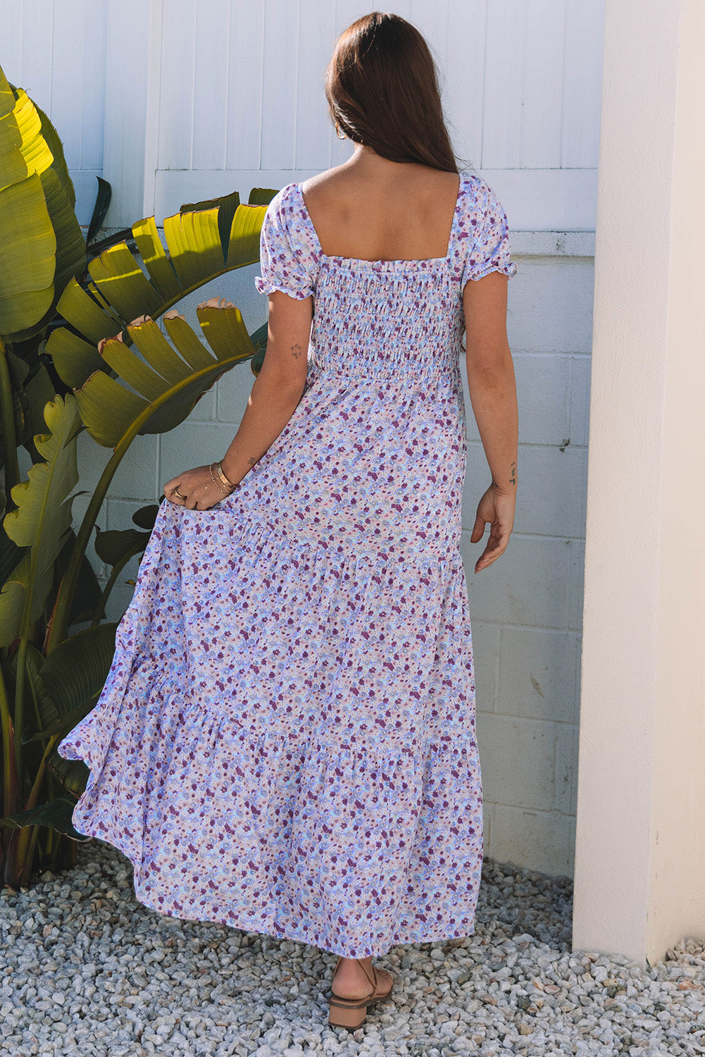 Lavender Ditsy Floral Off Shoulder Maxi Dress