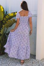 Lavender Ditsy Floral Off Shoulder Maxi Dress