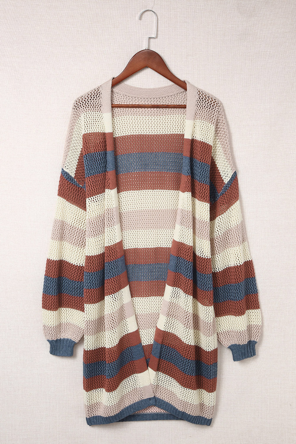 Terracotta Stripe Open-Front Cardigan