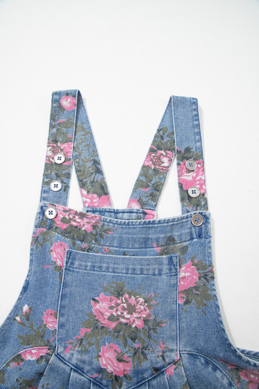 Light Wash Floral Denim Shortalls