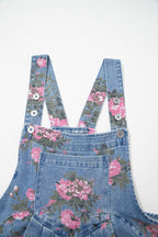 Light Wash Floral Denim Shortalls