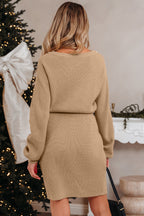 Latte Pearl-Embellished Keyhole Knit Dress