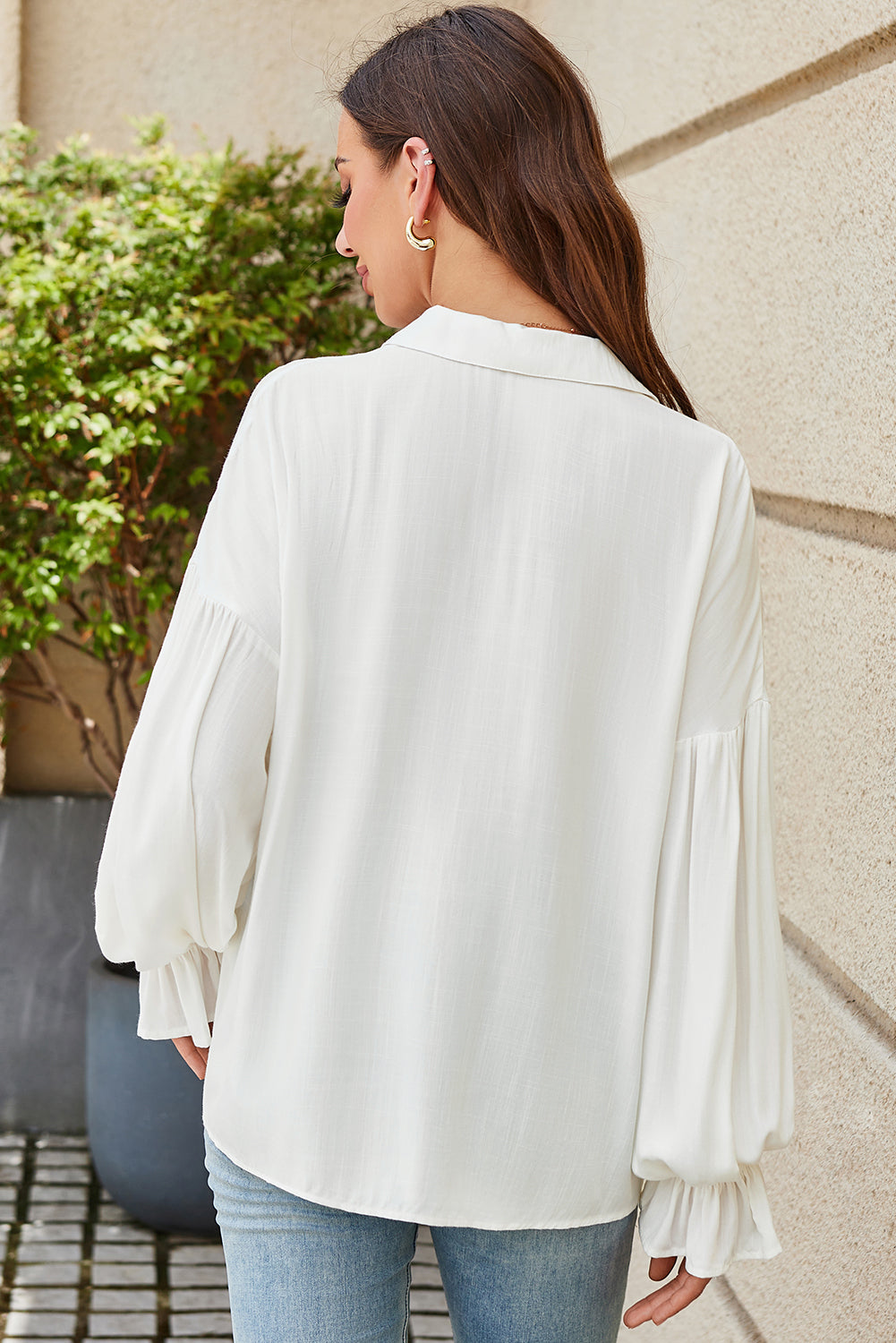 White Balloon Sleeve Blouse