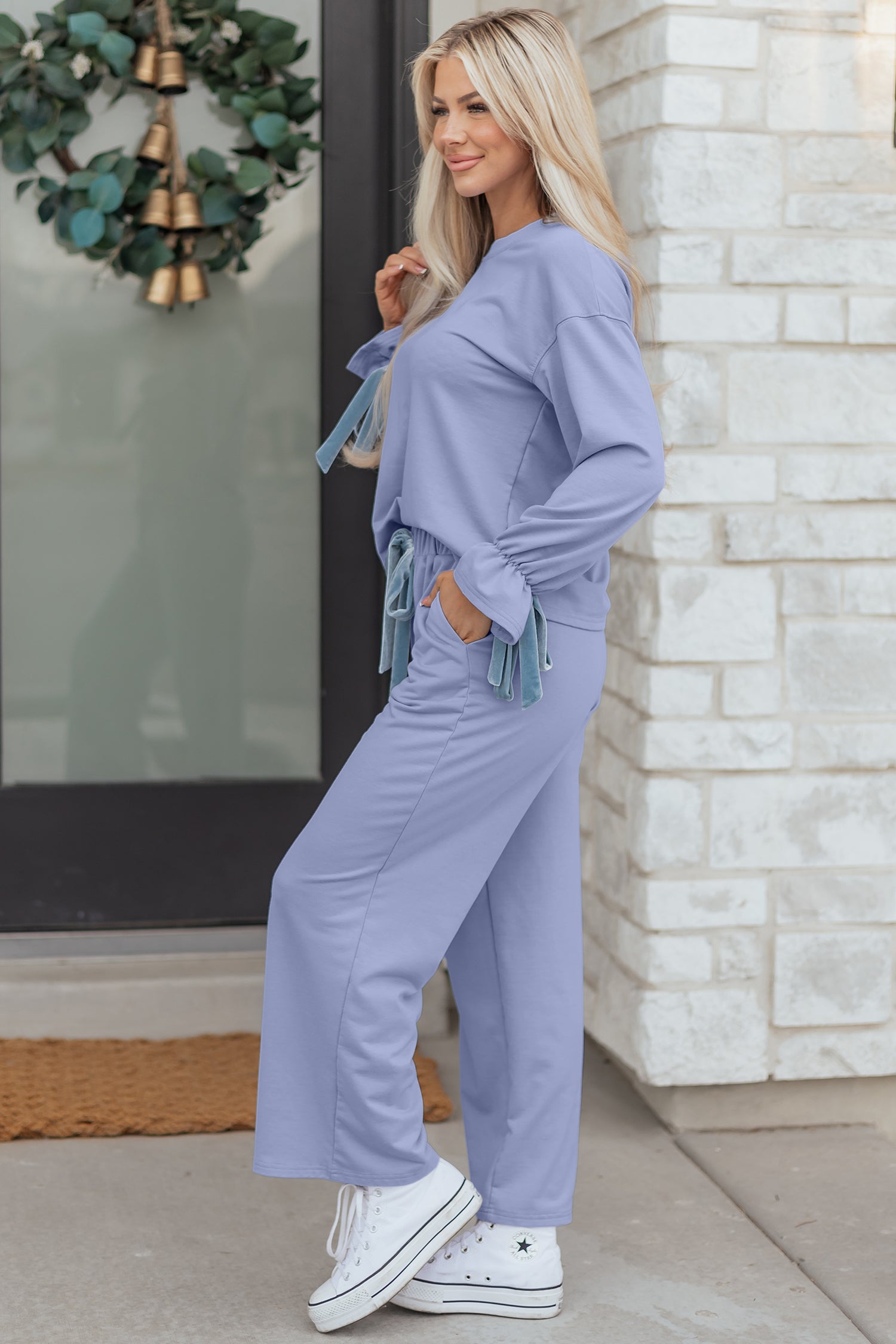 Periwinkle Velvet Bow Lounge Set
