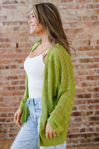 Pear Green Pointelle Open-Front Cardigan