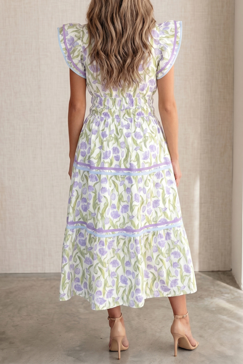 Lavender Tulip Print Midi Dress