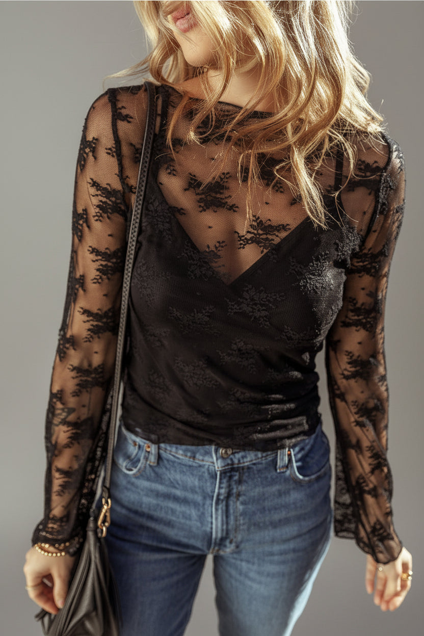 Floral Embroidered Mesh Top