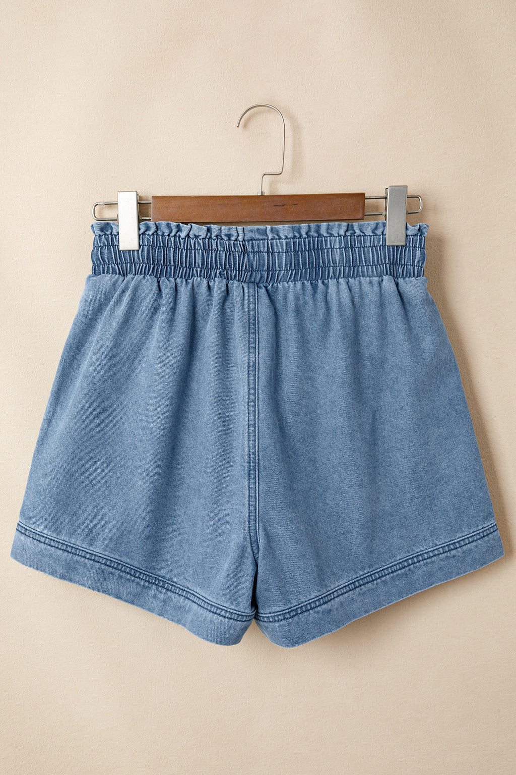Light Wash Smocked High-Waist Denim Shorts