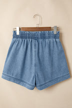 Light Wash Smocked High-Waist Denim Shorts
