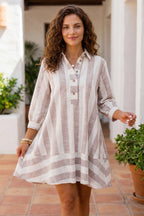 Blush Striped Collared Shirt Dress