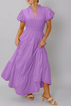 Puff Sleeve Tiered Maxi Dress