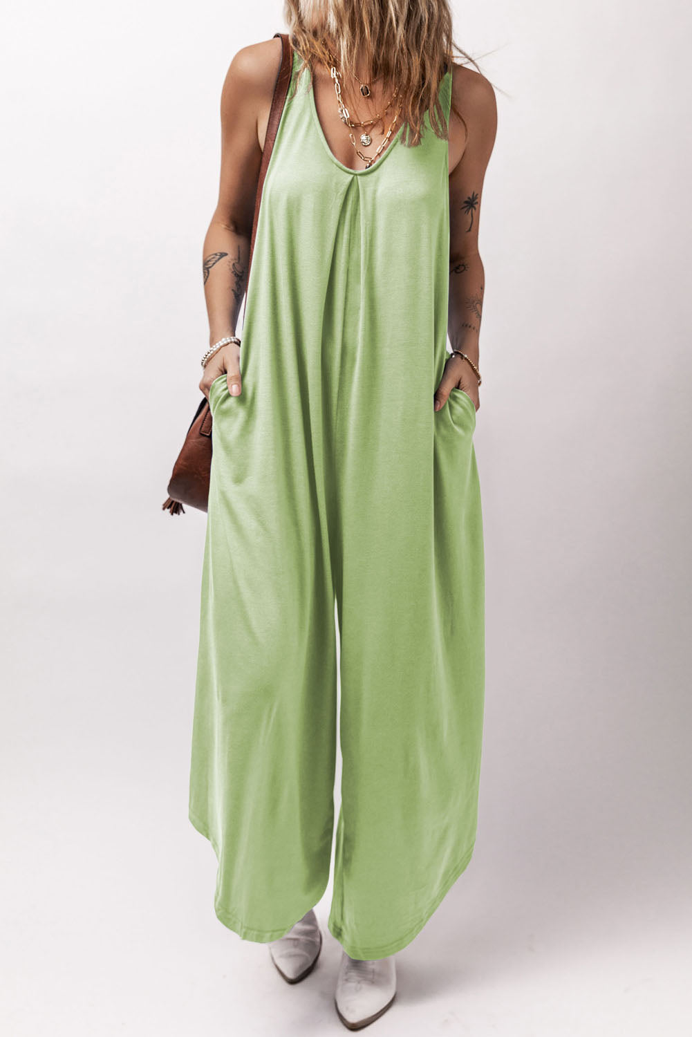 Matcha Wide Leg Sleeveless Jumpsuit
