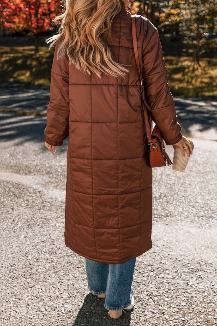 Chestnut Quilted Midi Puffer Jacket