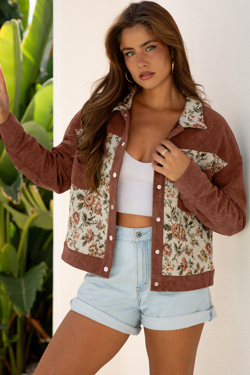 Floral Patchwork Corduroy Shacket