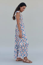 Santorini Ikat Smocked Maxi Dress