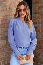 Periwinkle V-Neck Pleated Blouse