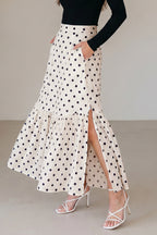 White Polka Dot Tiered Maxi Skirt