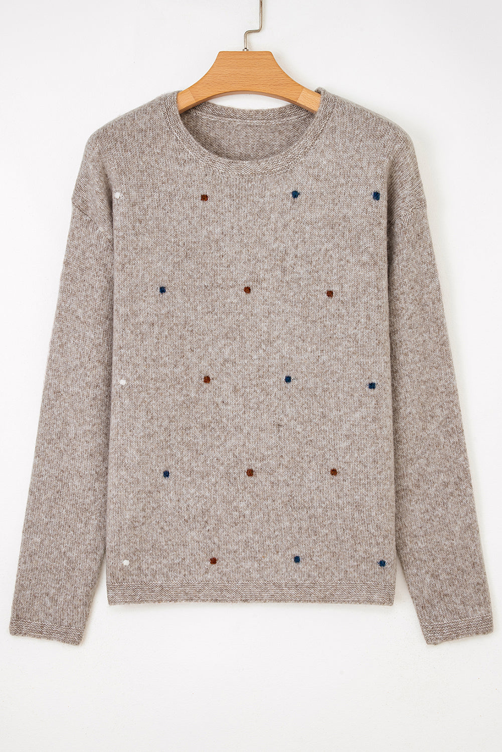 Oatmeal Embroidered Dot Knit Sweater