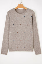 Oatmeal Embroidered Dot Knit Sweater