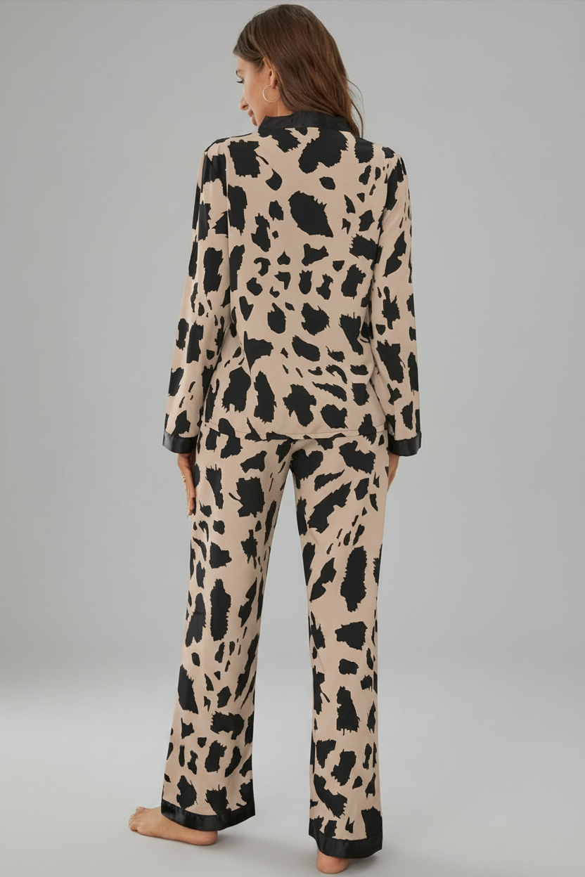 Tan and Black Animal Print Pyjama Set