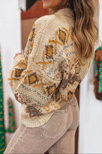 Oatmeal Mustard Fair Isle Cardigan