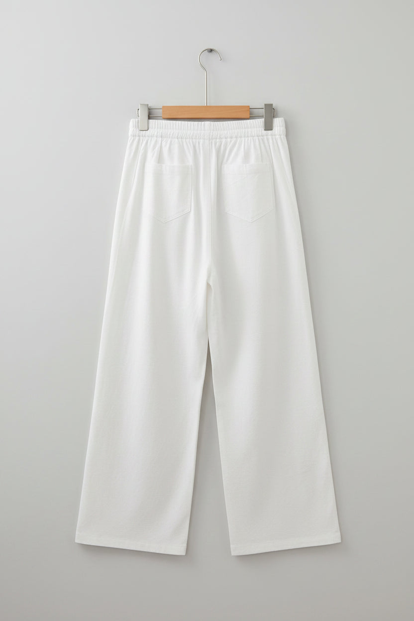 Cream Button-Front Wide-Leg Pants