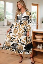 Camel Palm Print Midi Dress