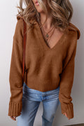 V-Neck Collared Knit Sweater