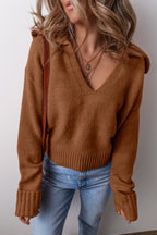 V-Neck Collared Knit Sweater