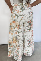 Cream Botanical Wide-Leg Jeans