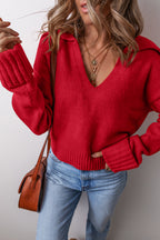 V-Neck Collared Knit Sweater