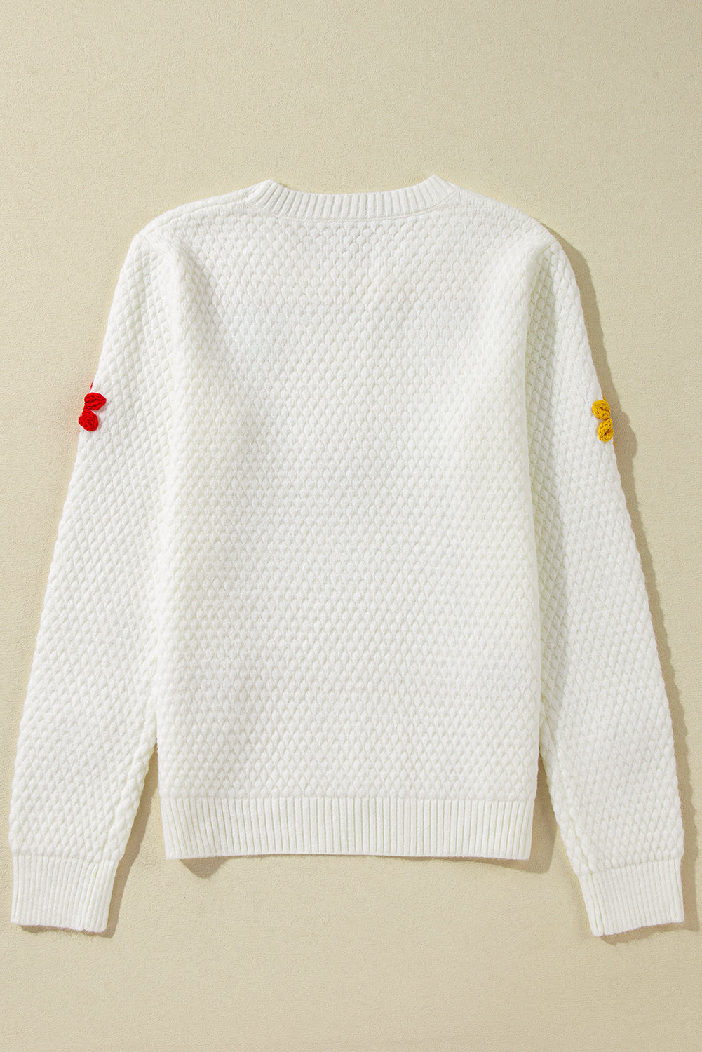 White Crochet Floral Applique Knit Sweater