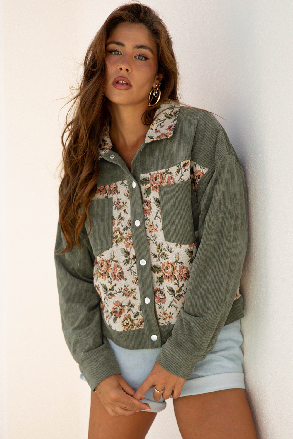 Floral Patchwork Corduroy Shacket