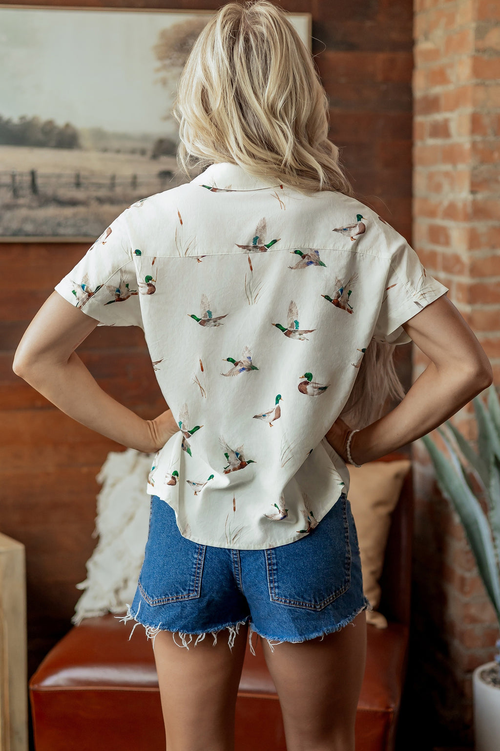 Cream Mallard Print Short Sleeve Shirt
