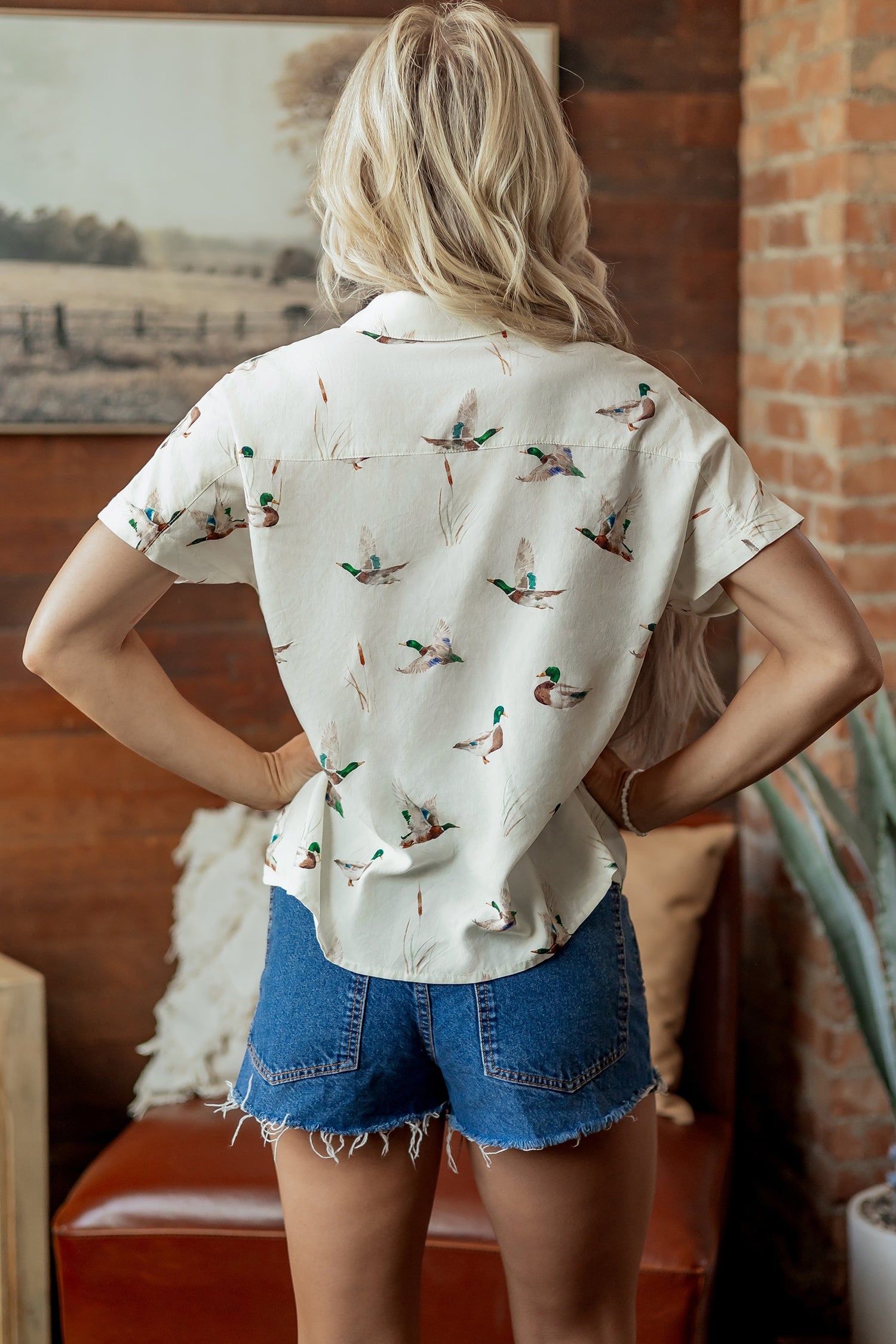 Cream Mallard Print Short Sleeve Shirt