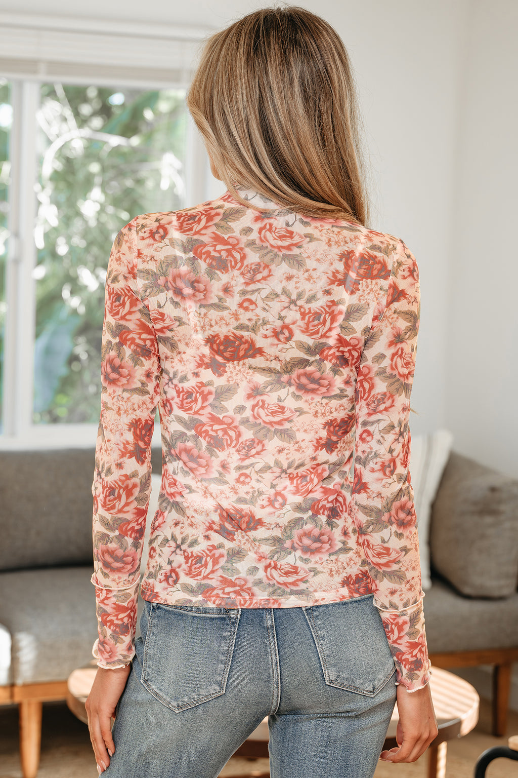 Floral Print Mesh Top