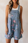 Light Wash Floral Denim Shortalls