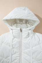 White Glossy Chevron Quilted Puffer Jacket