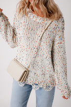 Cream Confetti Distressed Knit Sweater
