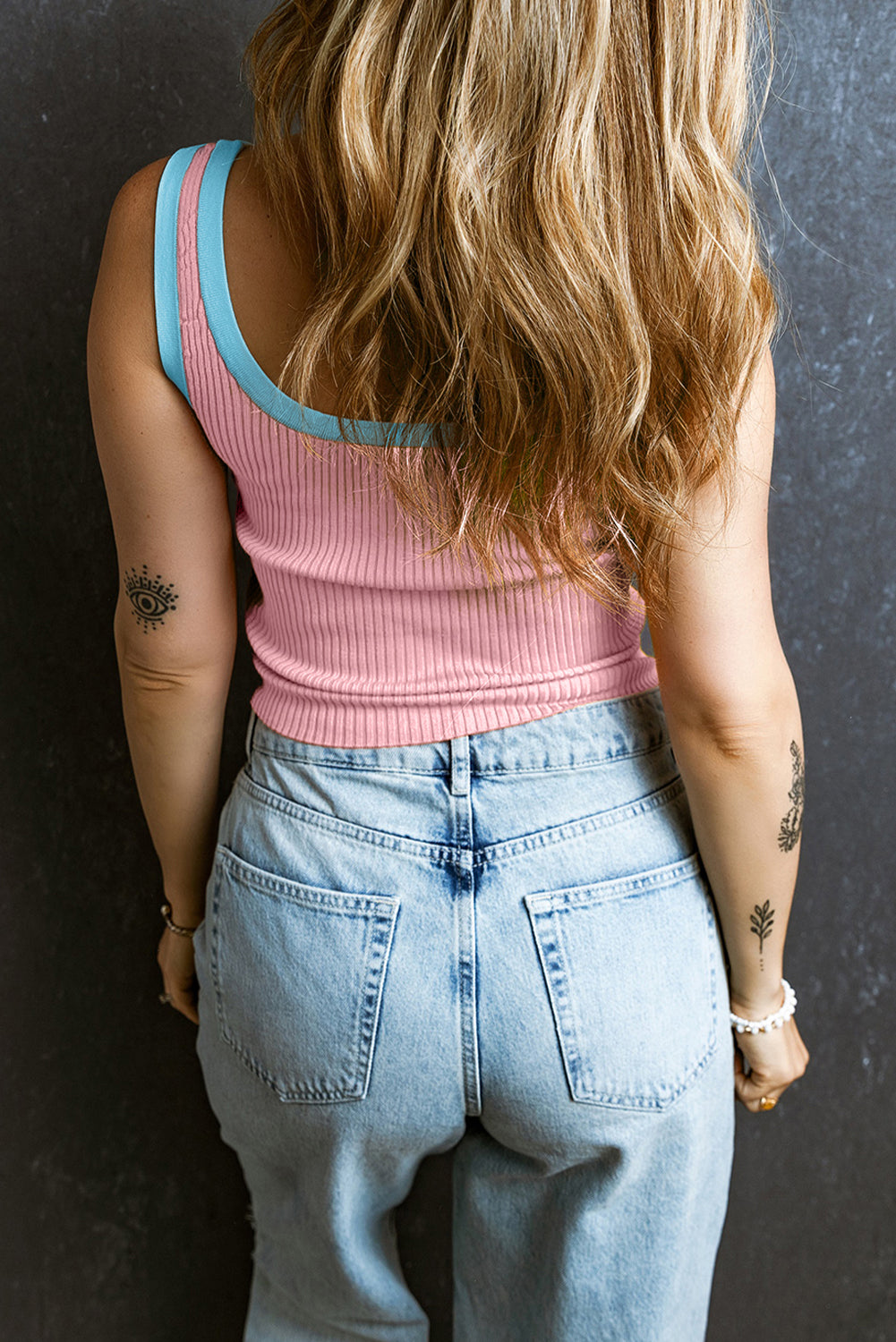 Blush Contrast Trim Ribbed Vest