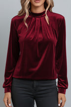 Velvet Keyhole Long Sleeve Blouse