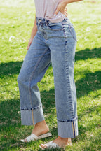 Light Wash Cuffed Wide Leg Jeans